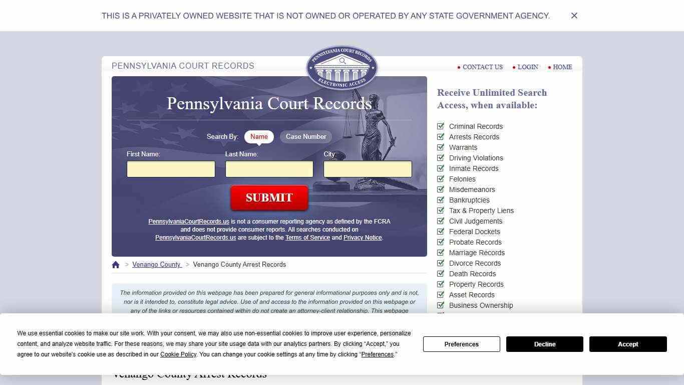 Venango County Arrest Records | PennsylvaniaCourtRecords.us