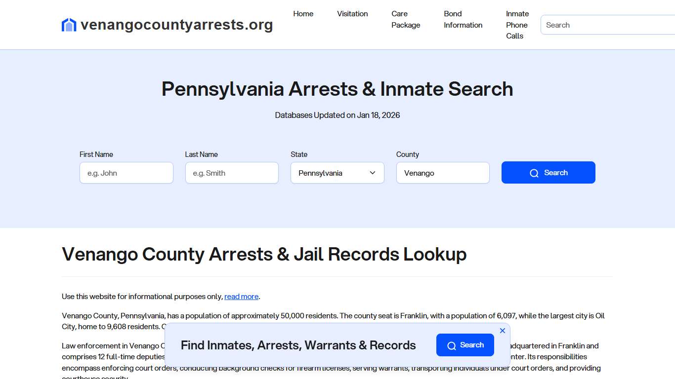 Venango County, PA Arrests, Warrants, Police Records Search