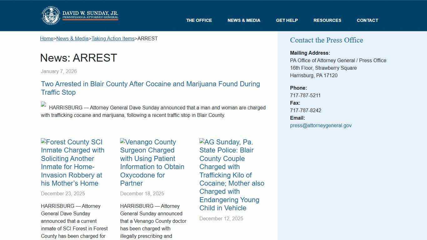 ARREST – PA Office of Attorney General