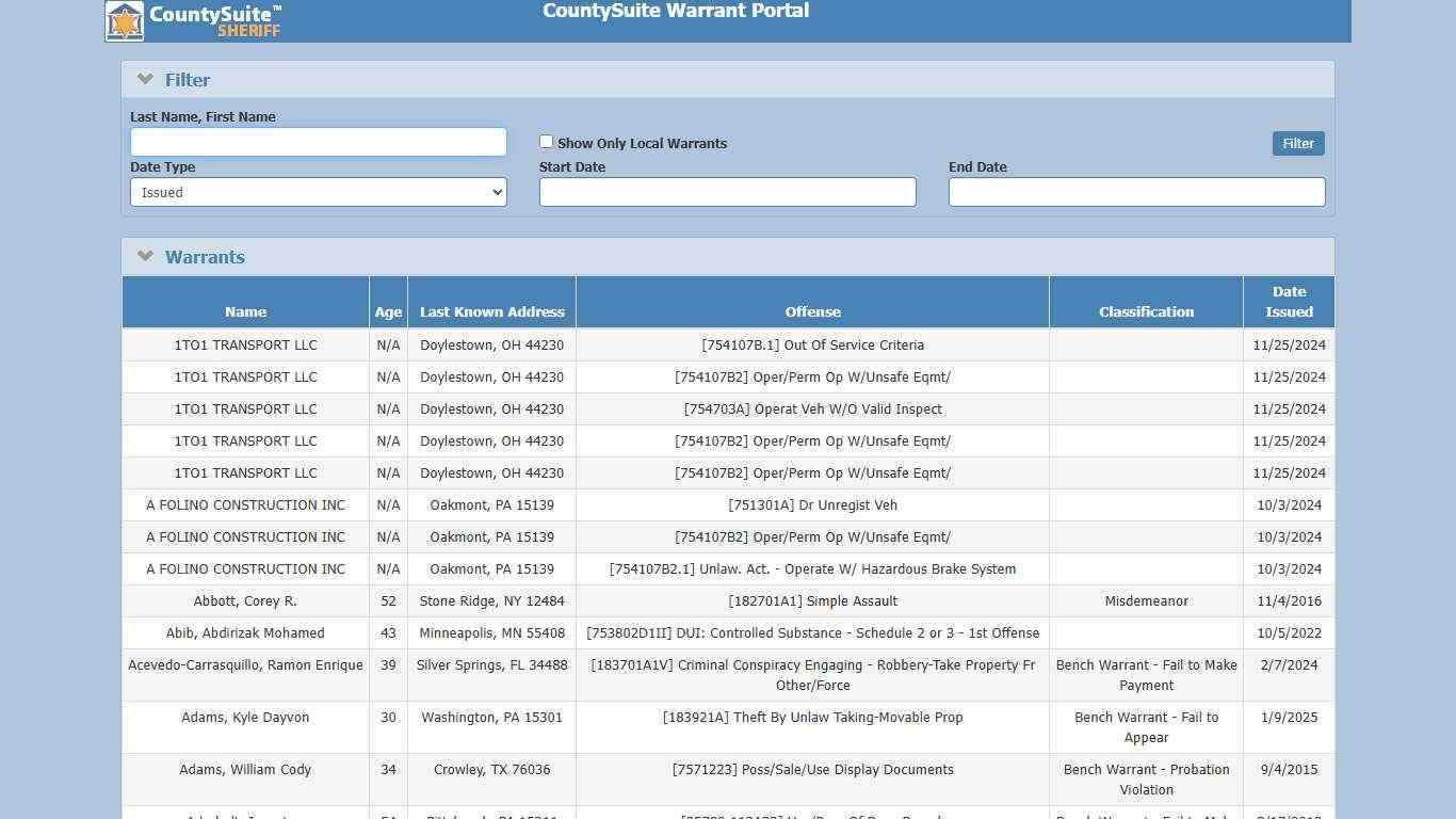 CountySuite Warrant Portal
