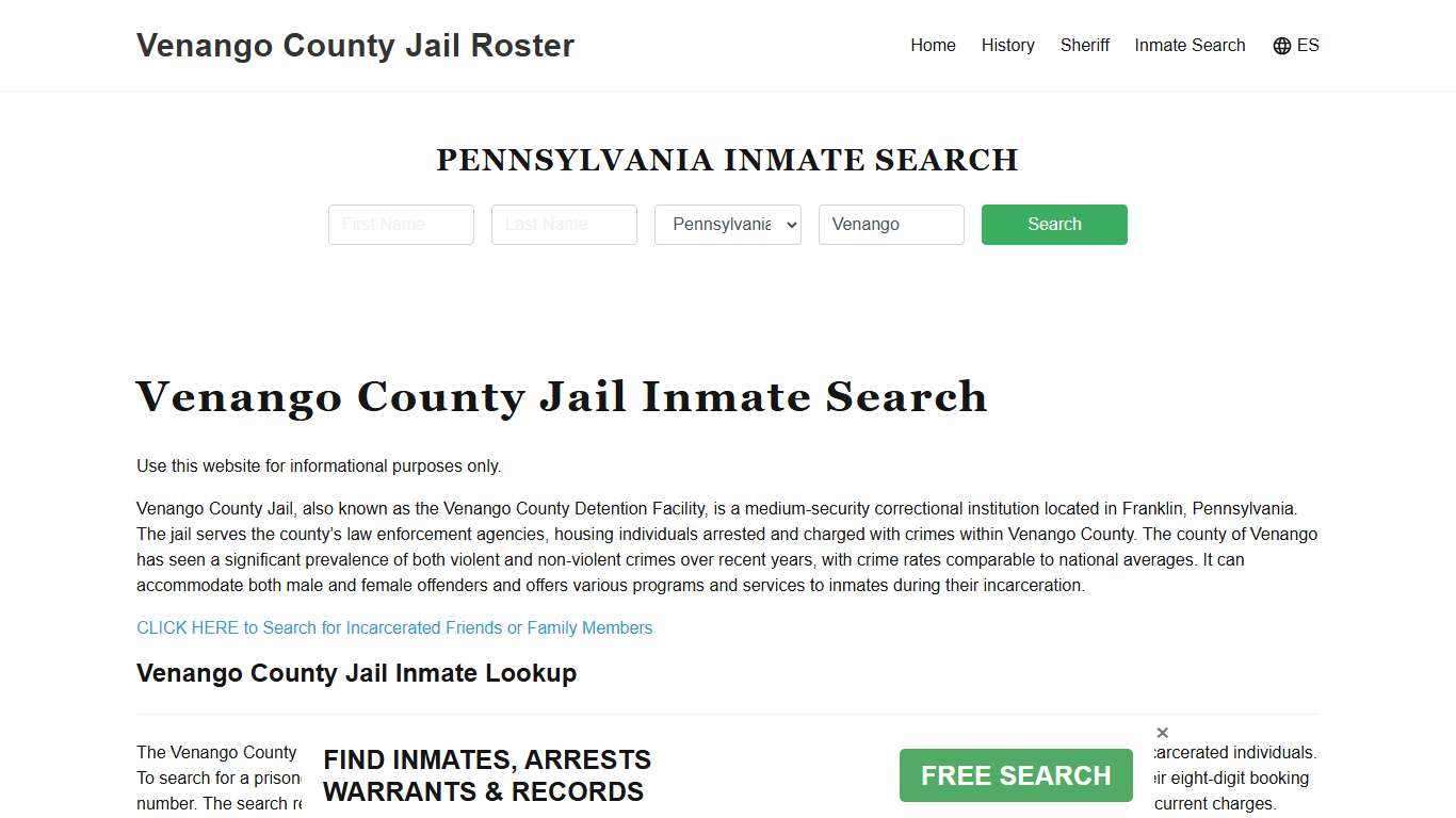 Venango County Jail Roster Lookup, PA, Inmate Search